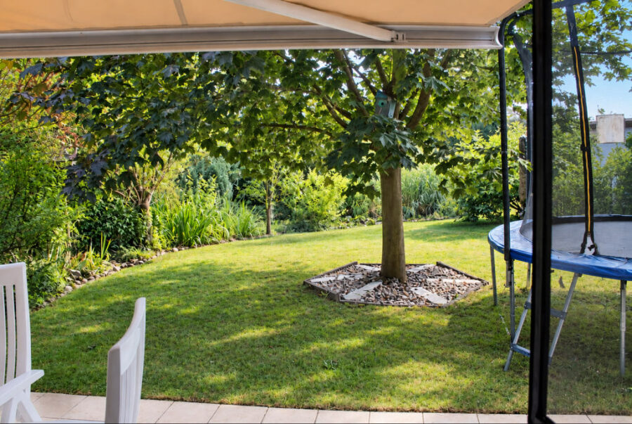 Blick von Terrasse in Garten